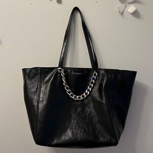 Rebecca Minkoff Black Leather Tote with Silver Chain